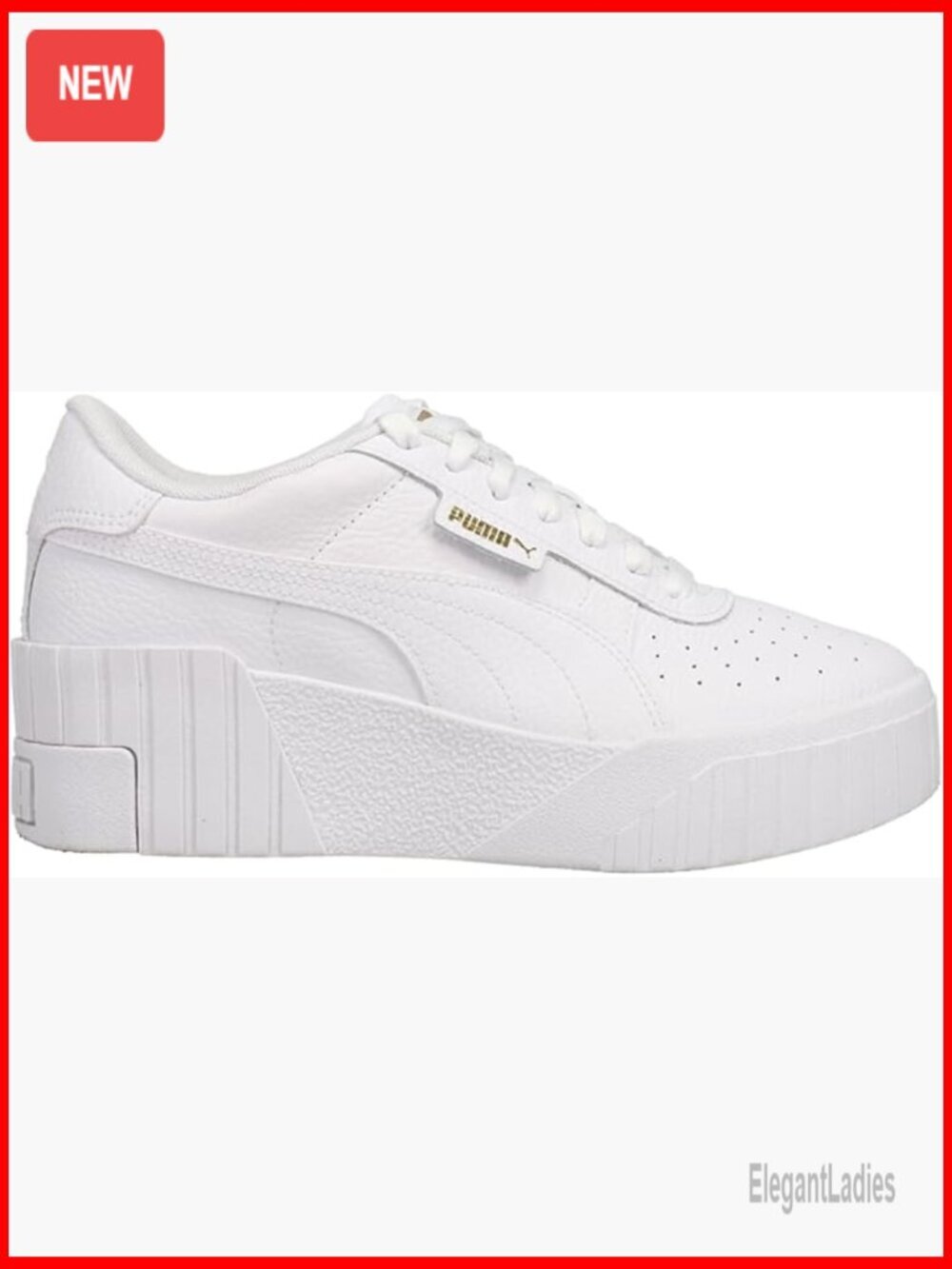 Leather Wedge Sneakers with Perforated Vamp and Mesh Lining